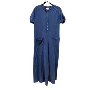 Free People Navy Short-Sleeve Button Front Jumpsuit